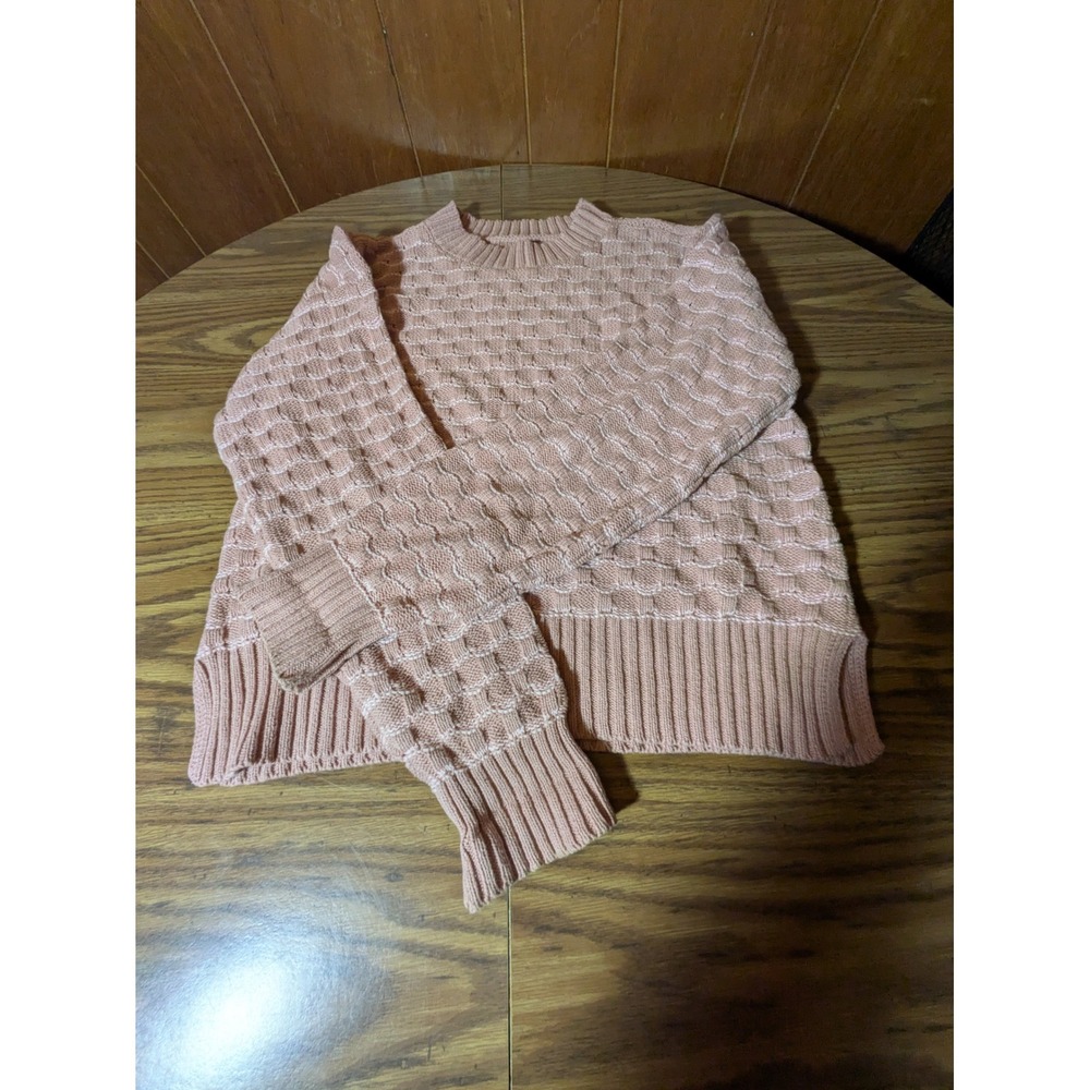 Threadgrit Pink Textured Honeycomb Knit Crew Neck Sweater Womens Medium